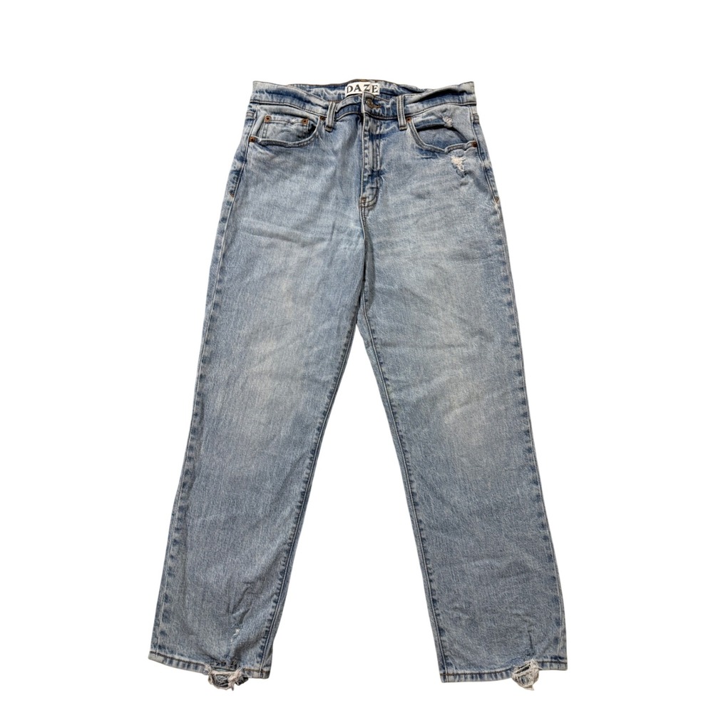 DAZE Tough Love Straight Leg Jeans Light Wash Distressed Hem Size 29‎